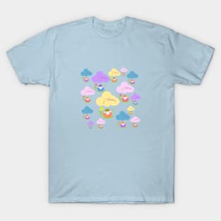 Cute baby sheep flying on clouds pattern T-Shirt